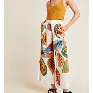 Farm Rio / Anthropologie Botanical Cropped Wide Leg Pants Sz XS GUC